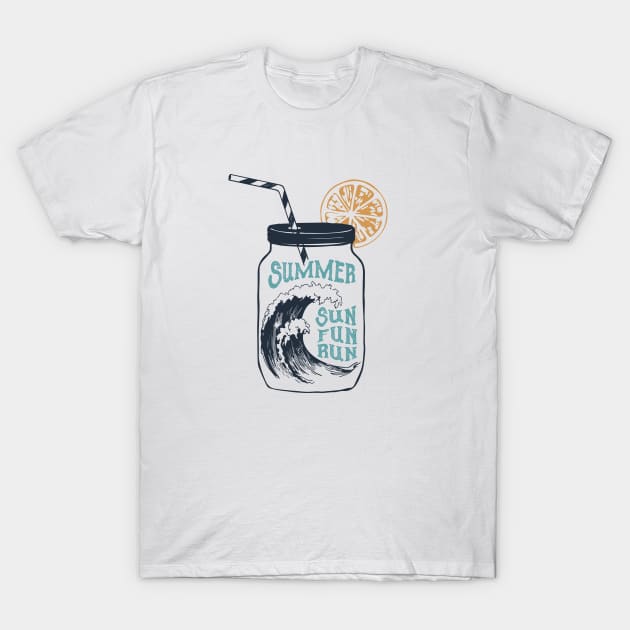 Wave In Cocktail Jar. Summer, Sun, Fun, Run. Creative Illustration T-Shirt by SlothAstronaut